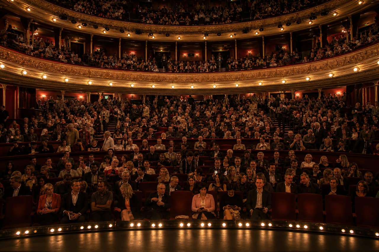 A theatre auditorium seen from the stage